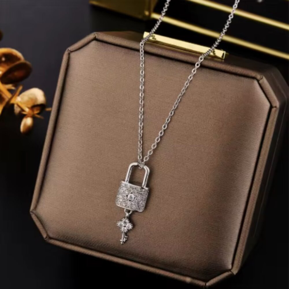 Elegant Silver Padlock and Key Pendant Necklace